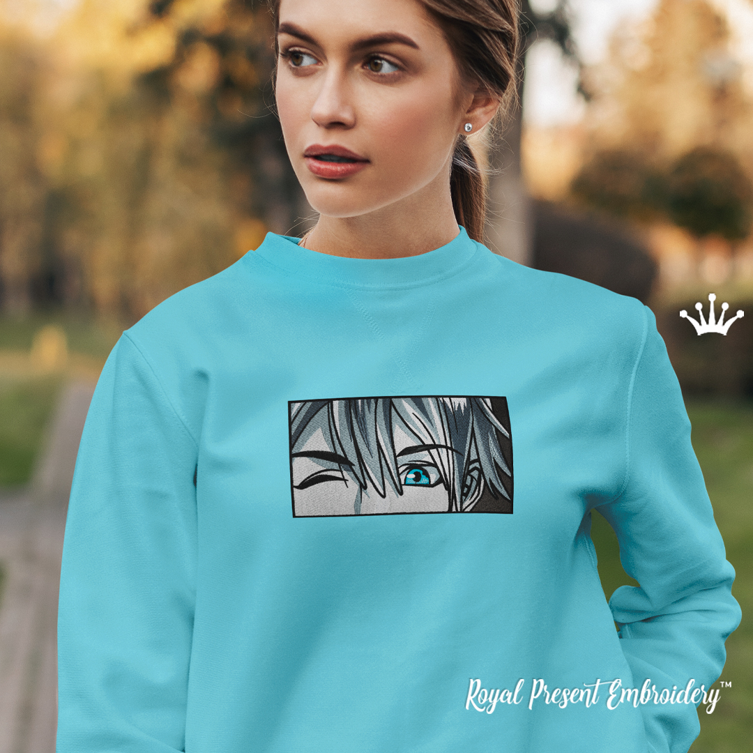 Boy Face in Anime Style Machine Embroidery Design 6 sizes Royal