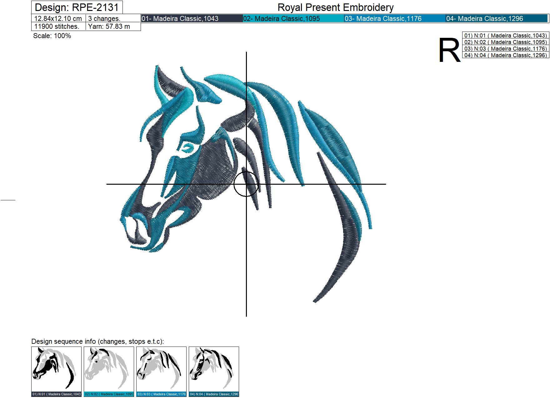 Horses Head Machine Embroidery Design 5 sizes Royal Present Embroidery