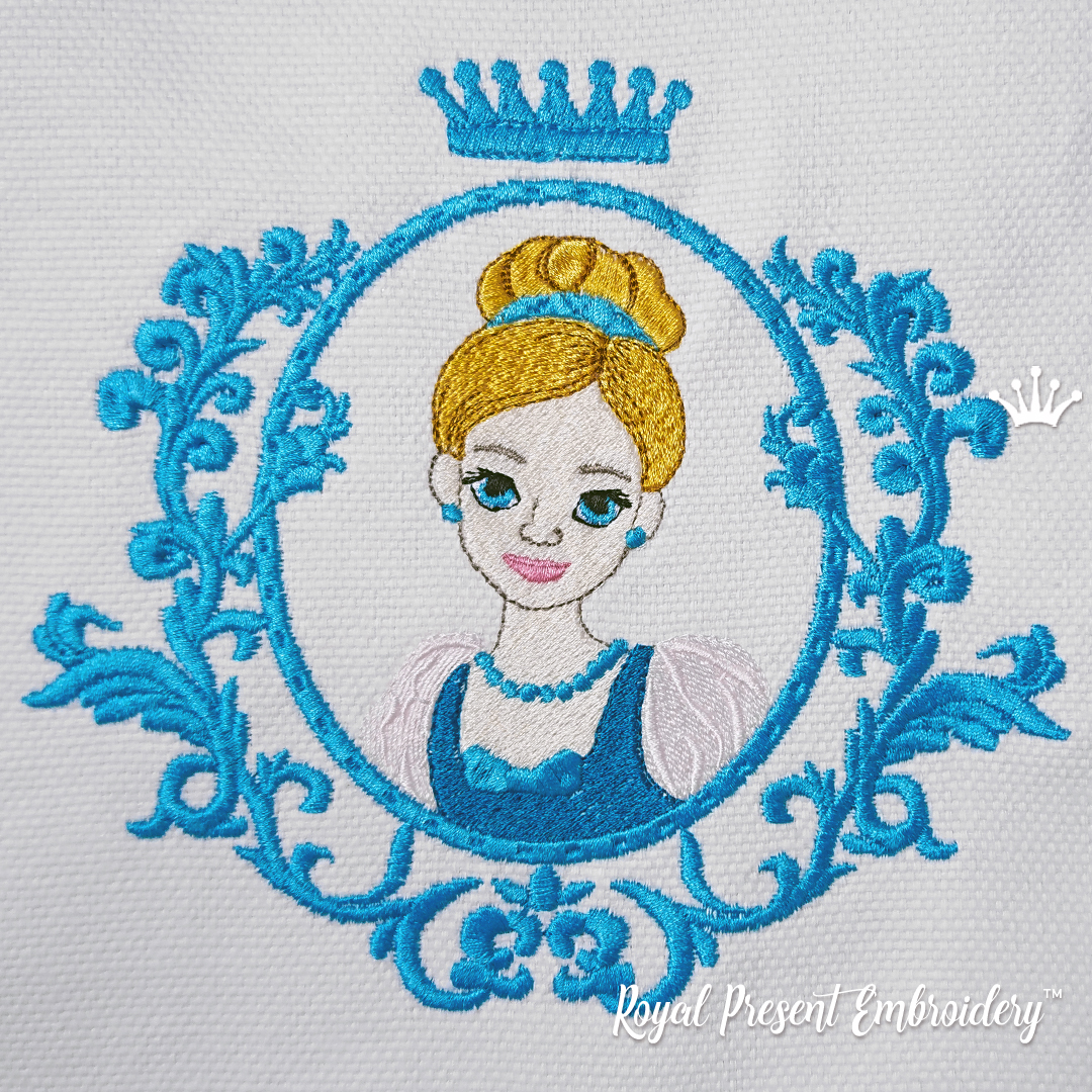 Princess Cinderella Free Machine Embroidery Design 3 sizes Royal