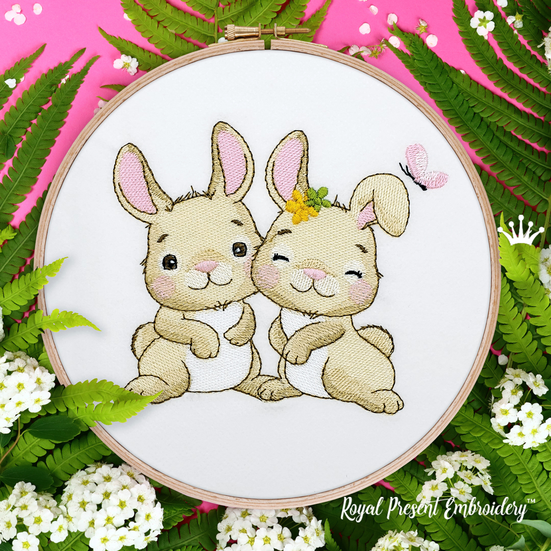 Bunnies machine embroidery design 4 sizes Royal Present Embroidery