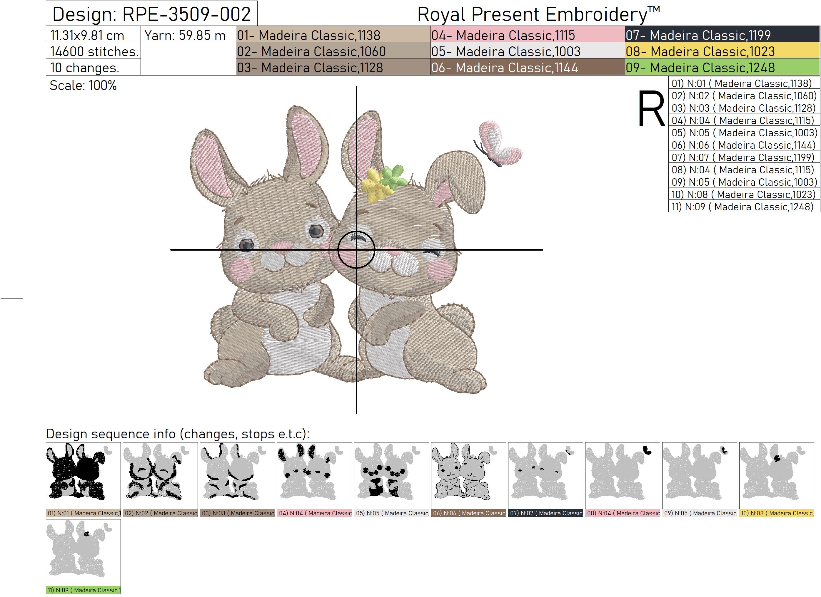 Bunnies machine embroidery design 4 sizes Royal Present Embroidery