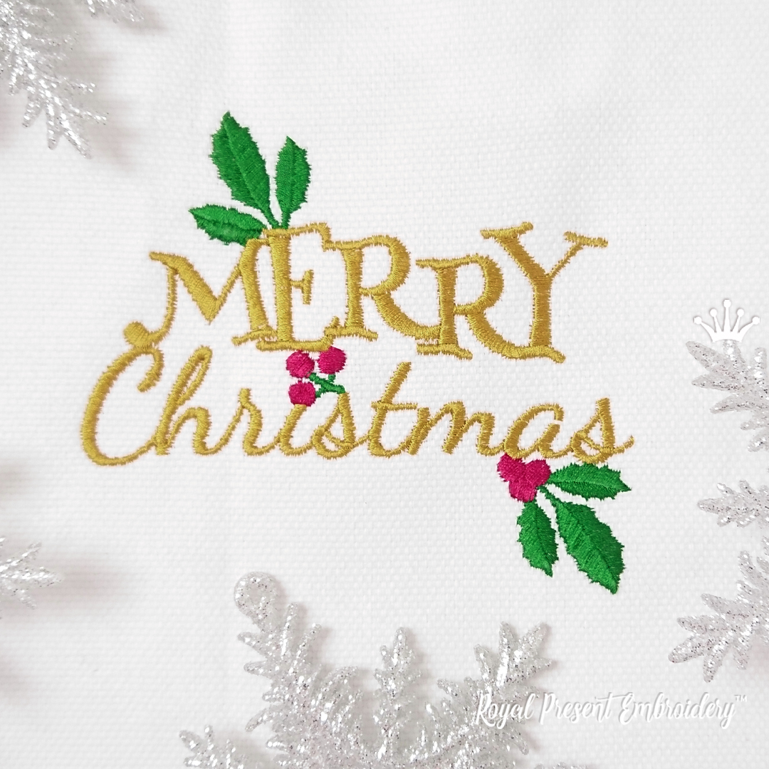 Merry Christmas Free Machine Embroidery Design 2 sizes Royal