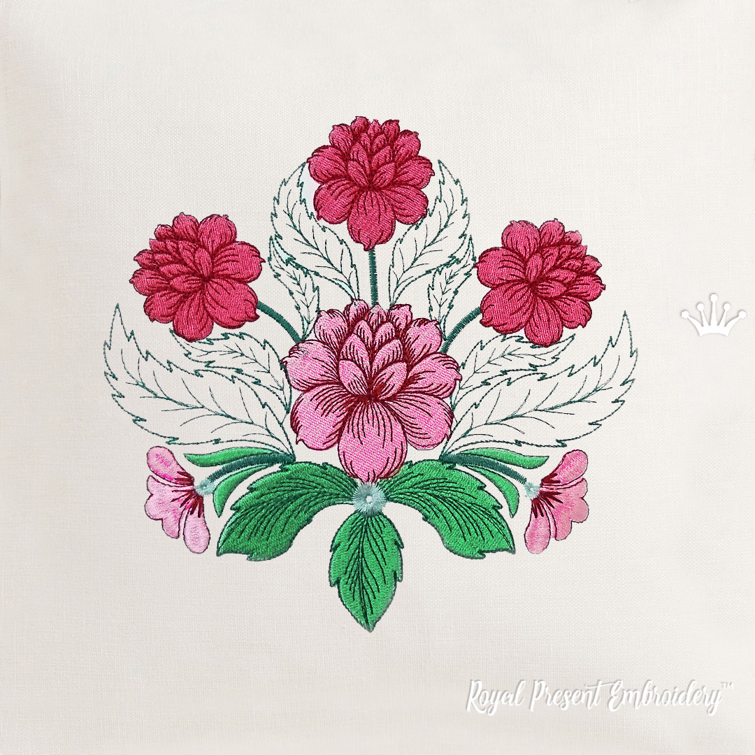 Peonies Free Machine Embroidery Design Royal Present Embroidery