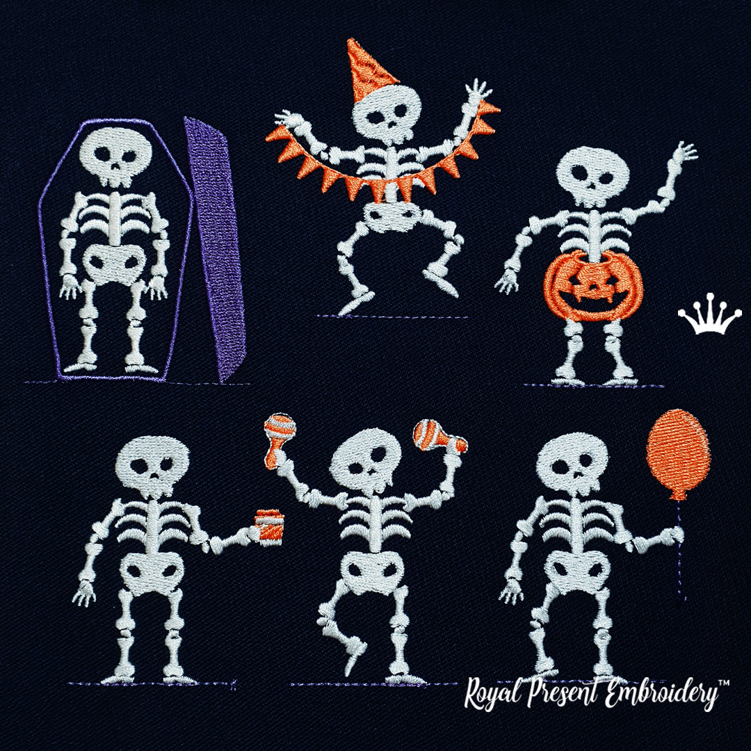 Halloween Skeletons Machine Embroidery Designs 6 in 1 Royal Present