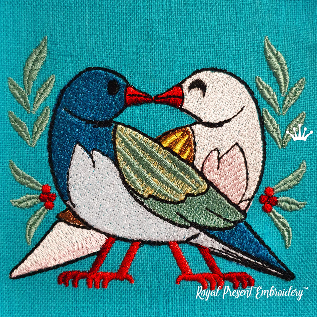 Two Turtledoves Free Machine Embroidery Design Royal Present Embroidery