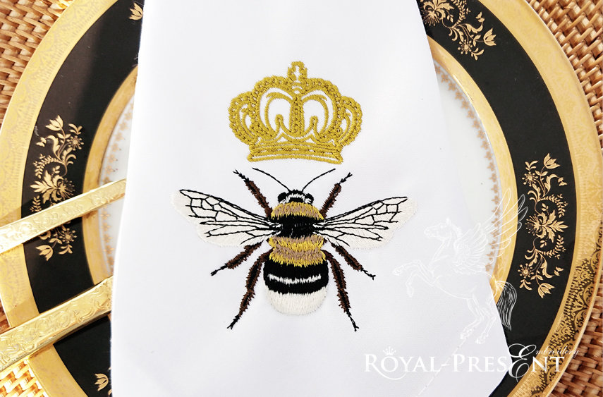 Queen Bee with crown Machine Embroidery Design Royal Present Embroidery