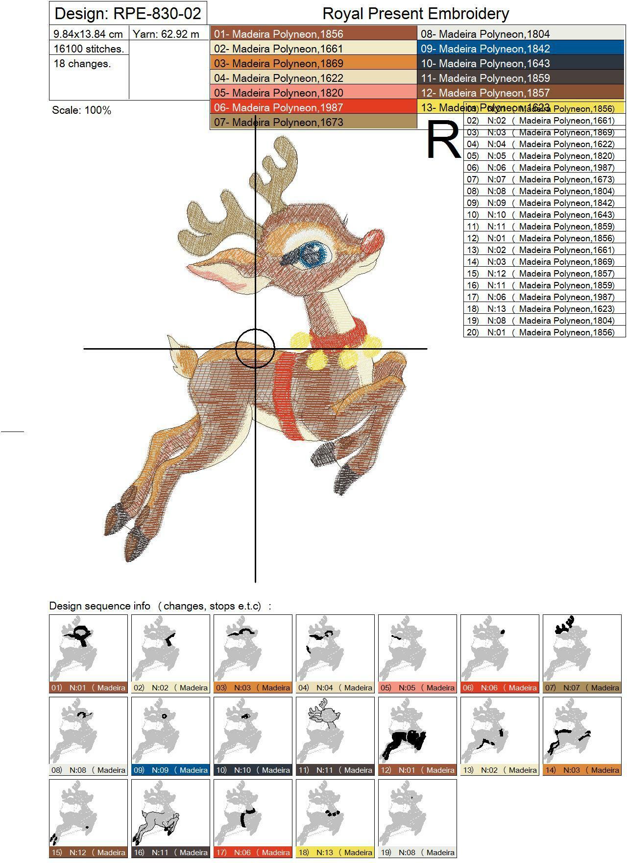 Rudolph The Rednosed Reindeer Machine Embroidery Design Royal