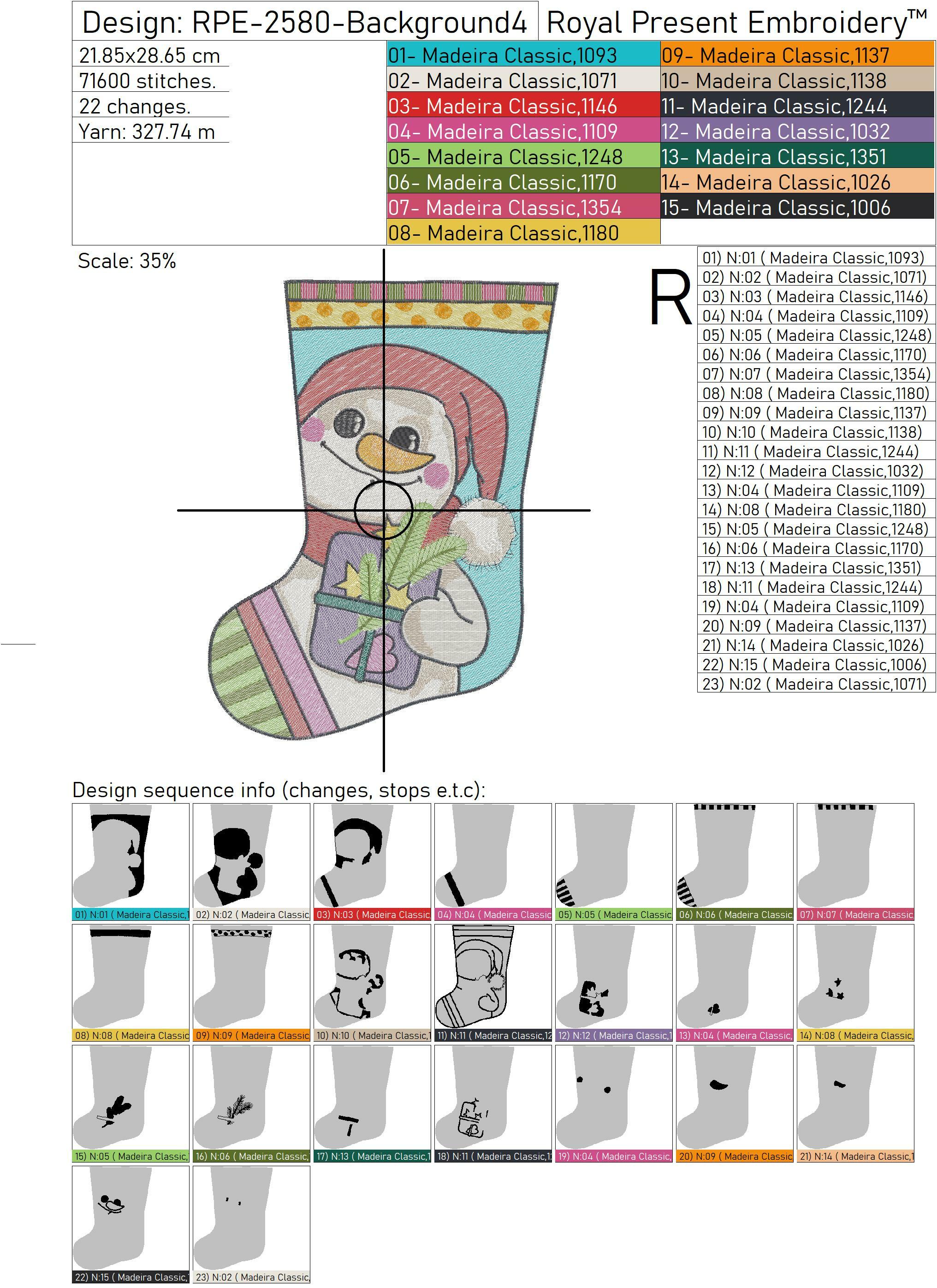 Big Christmas stocking with Snowman embroidery design 5 sizes Royal Present Embroidery