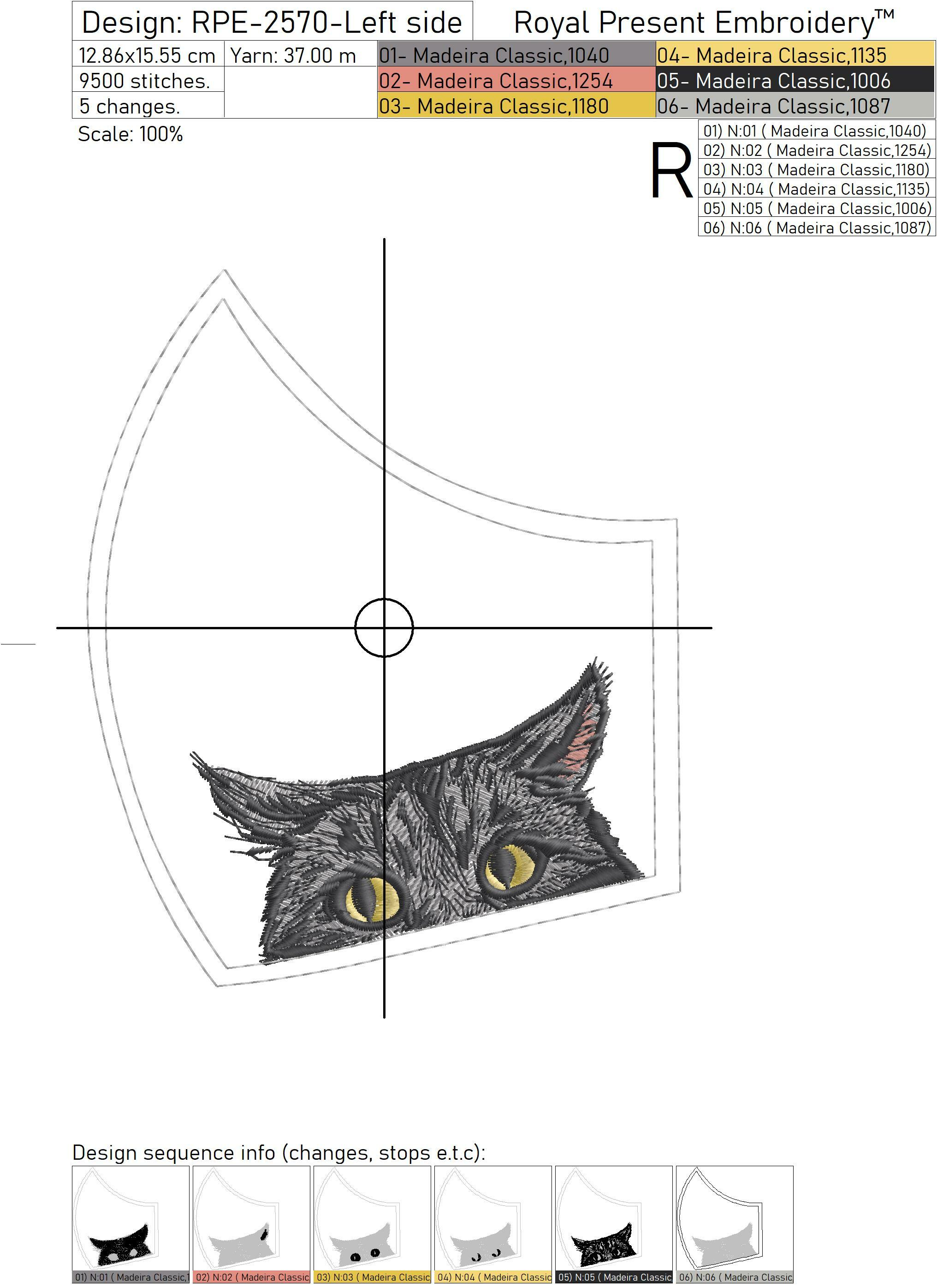 Cat and Butterflies Face Mask Machine Embroidery Design Royal Present Embroidery