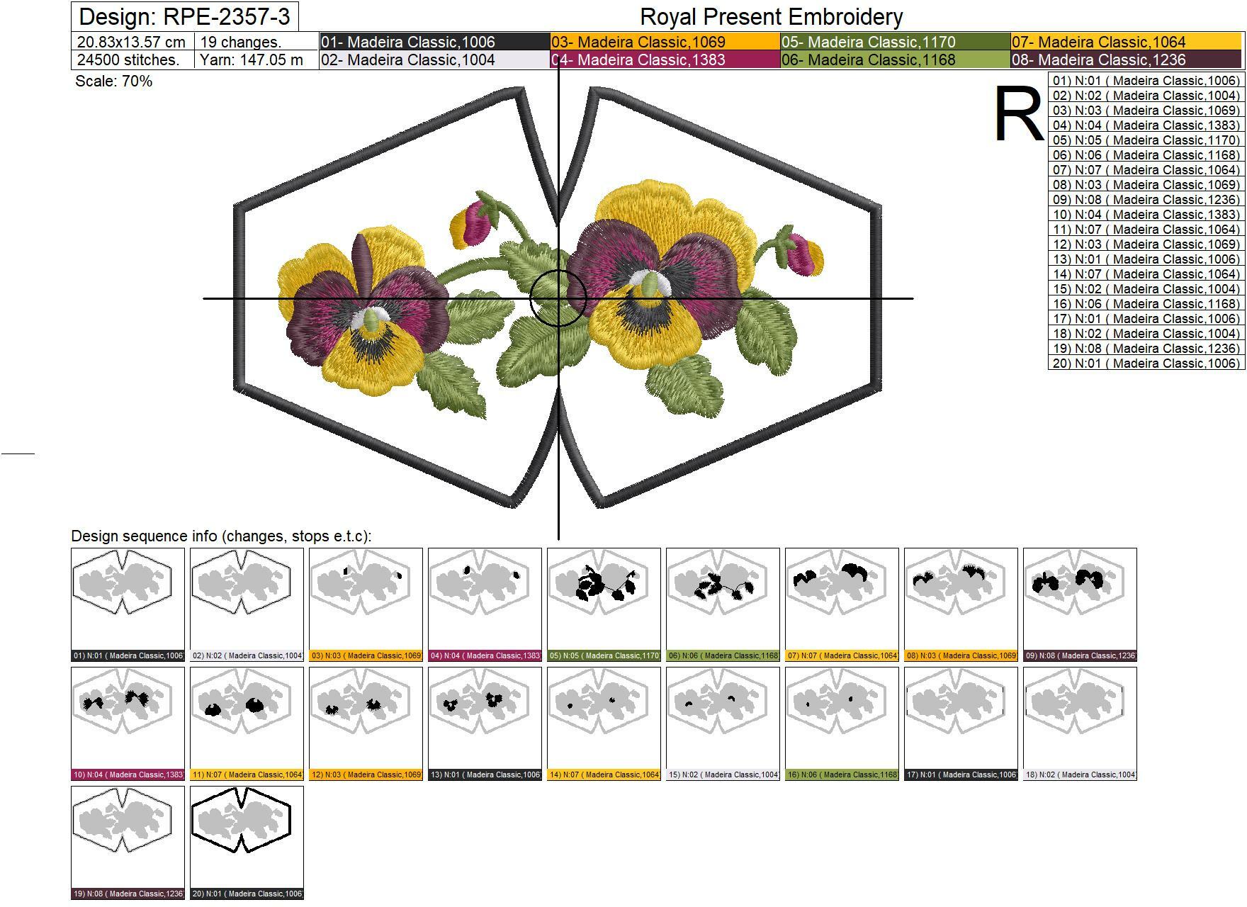 In The Hoop Face Mask Pansies Free Machine Embroidery design 4 sizes Royal Present Embroidery