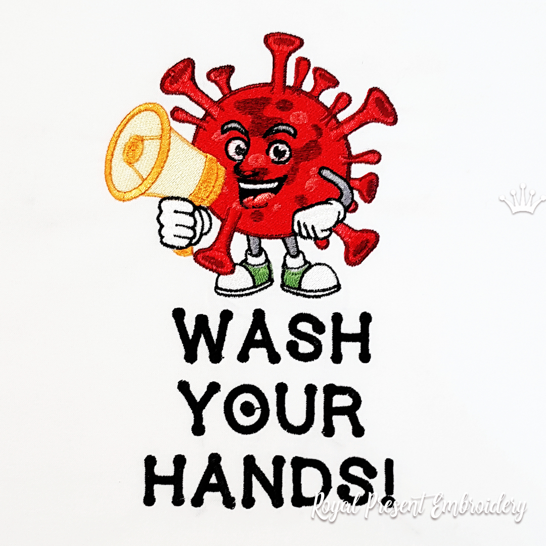 Coronavirus Wash your hands Free Machine Embroidery Design 4 sizes