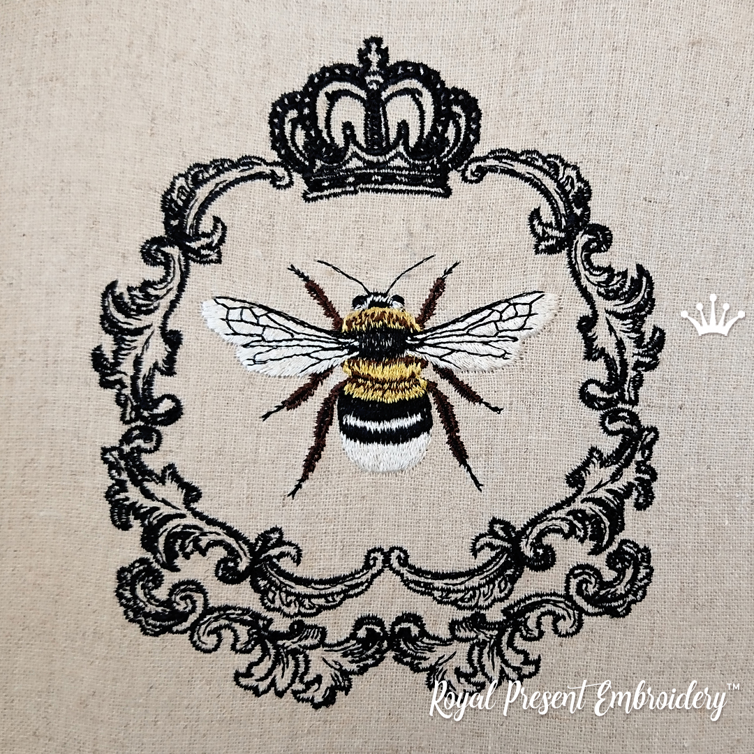 French Machine Embroidery Design Queen Bee 3 sizes Royal Present