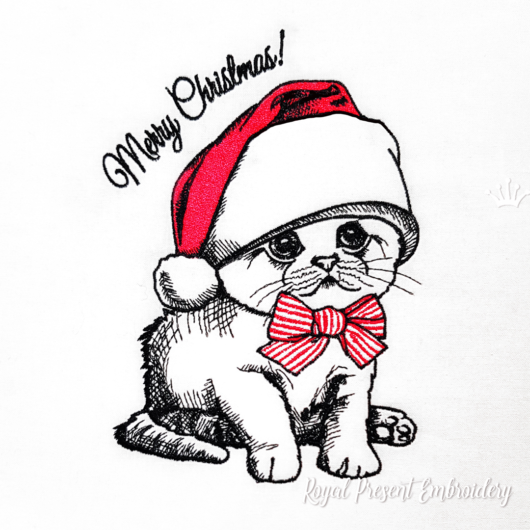 Christmas Kitten in Santa hat Machine Embroidery Design 4 sizes