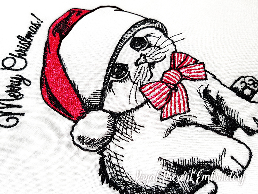 Christmas Kitten in Santa hat Machine Embroidery Design 4 sizes