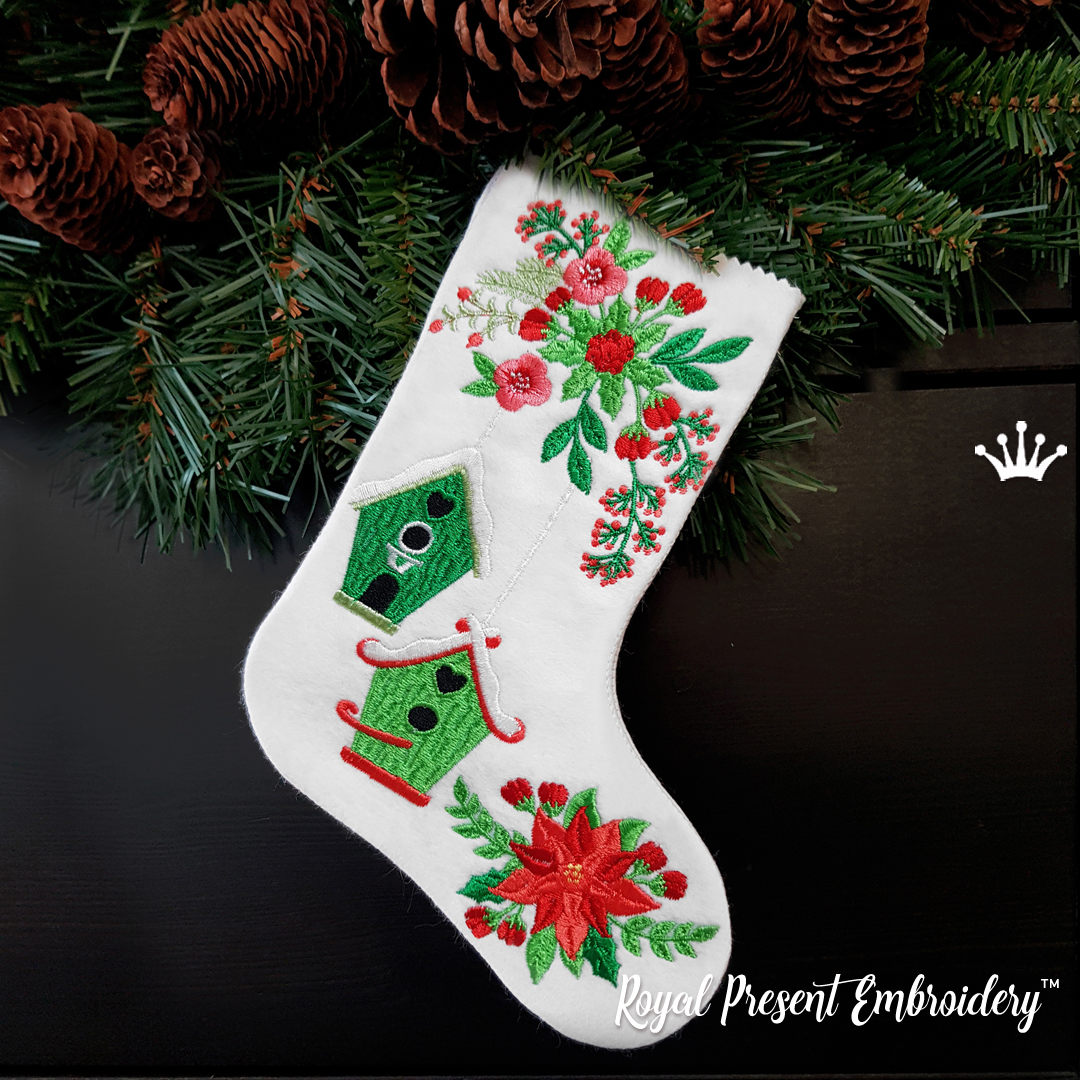 ITH Christmas stocking with Nesting box embroidery design 6 sizes