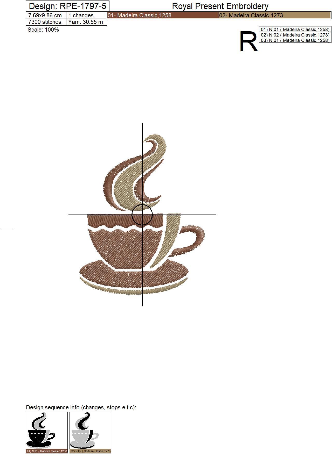 Stylized Coffee Cup Embroidery Design Royal Present Embroidery