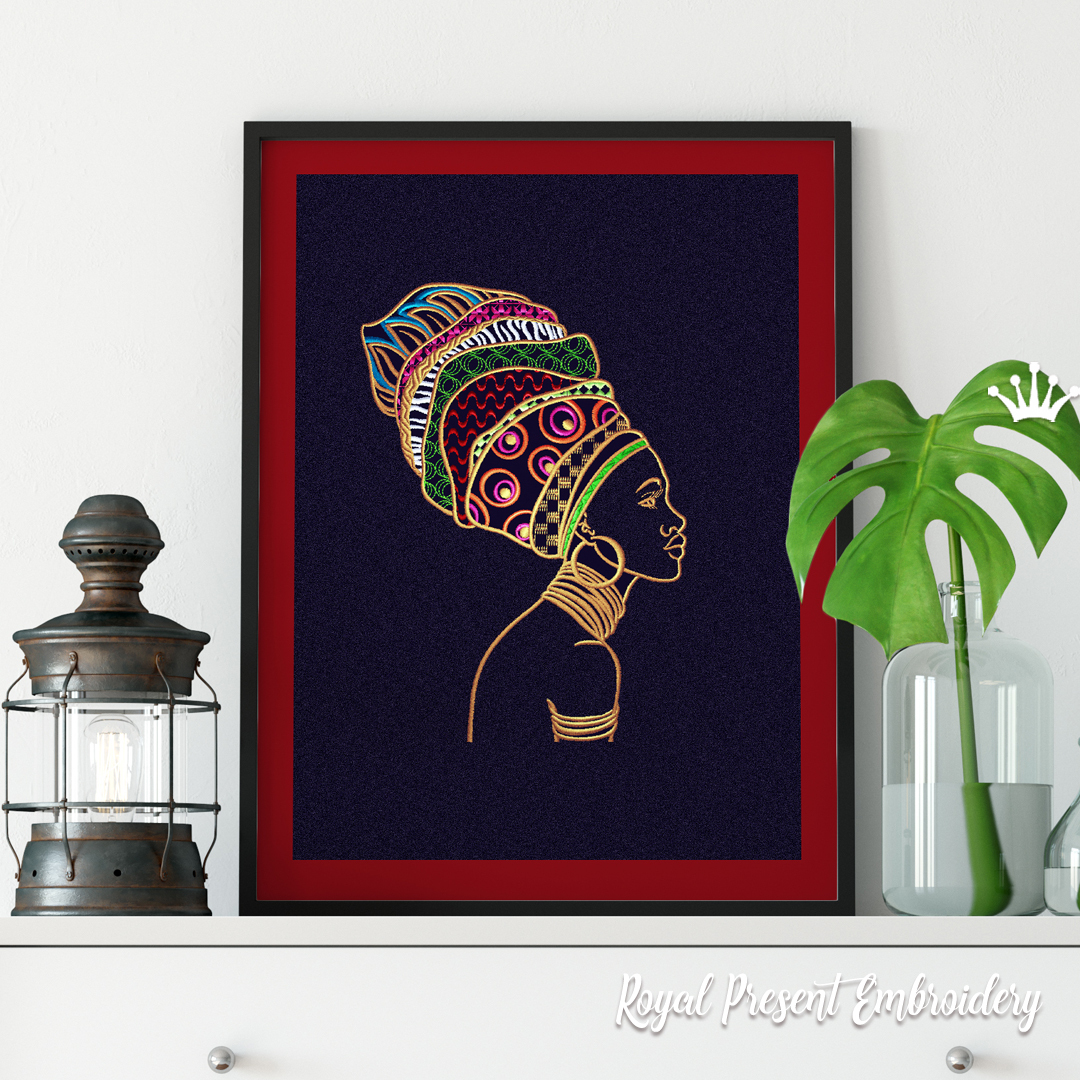 African Woman machine embroidery design 6 sizes Royal Present