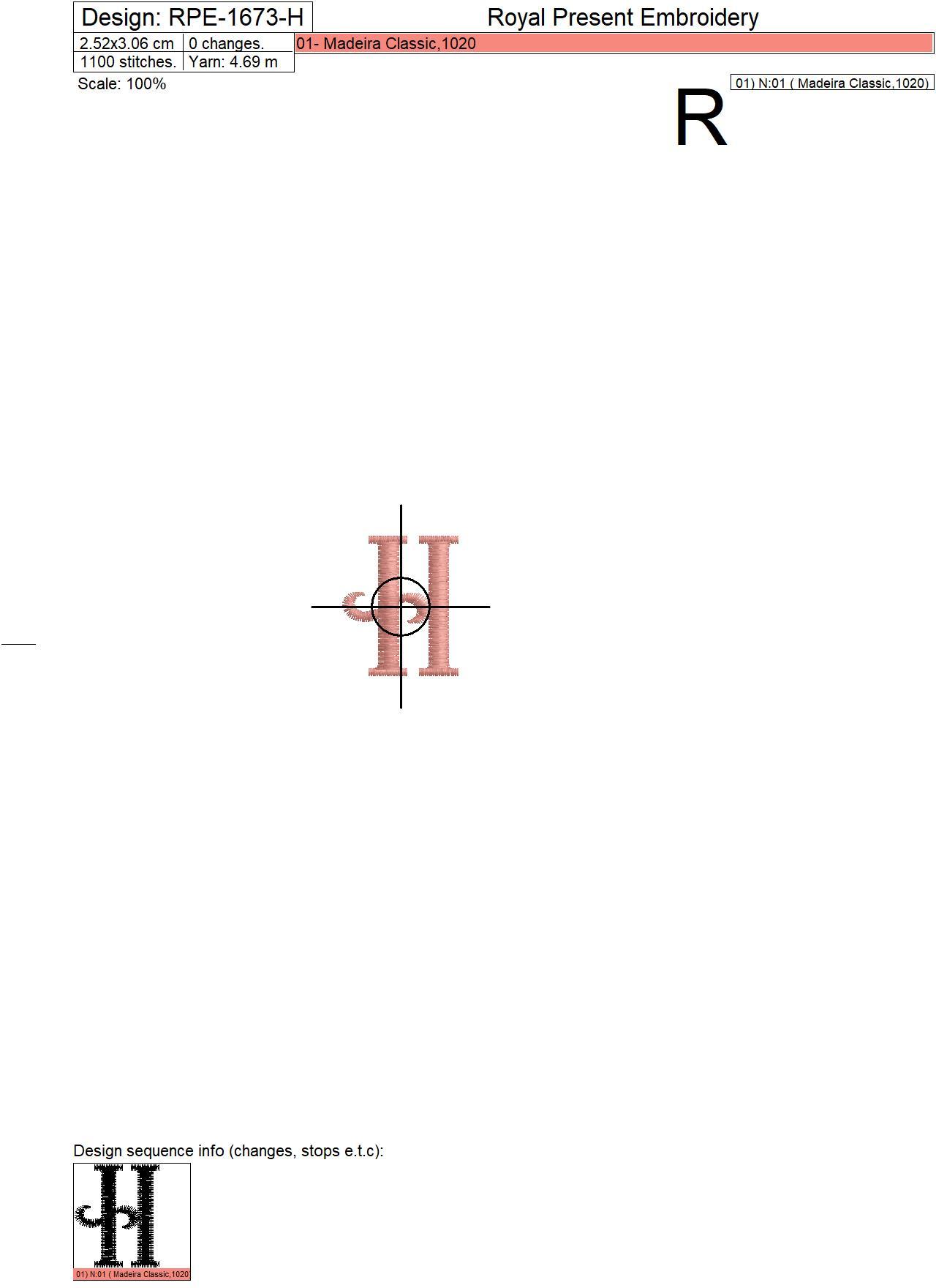 Capital Letter H Embroidery design Royal Present Embroidery