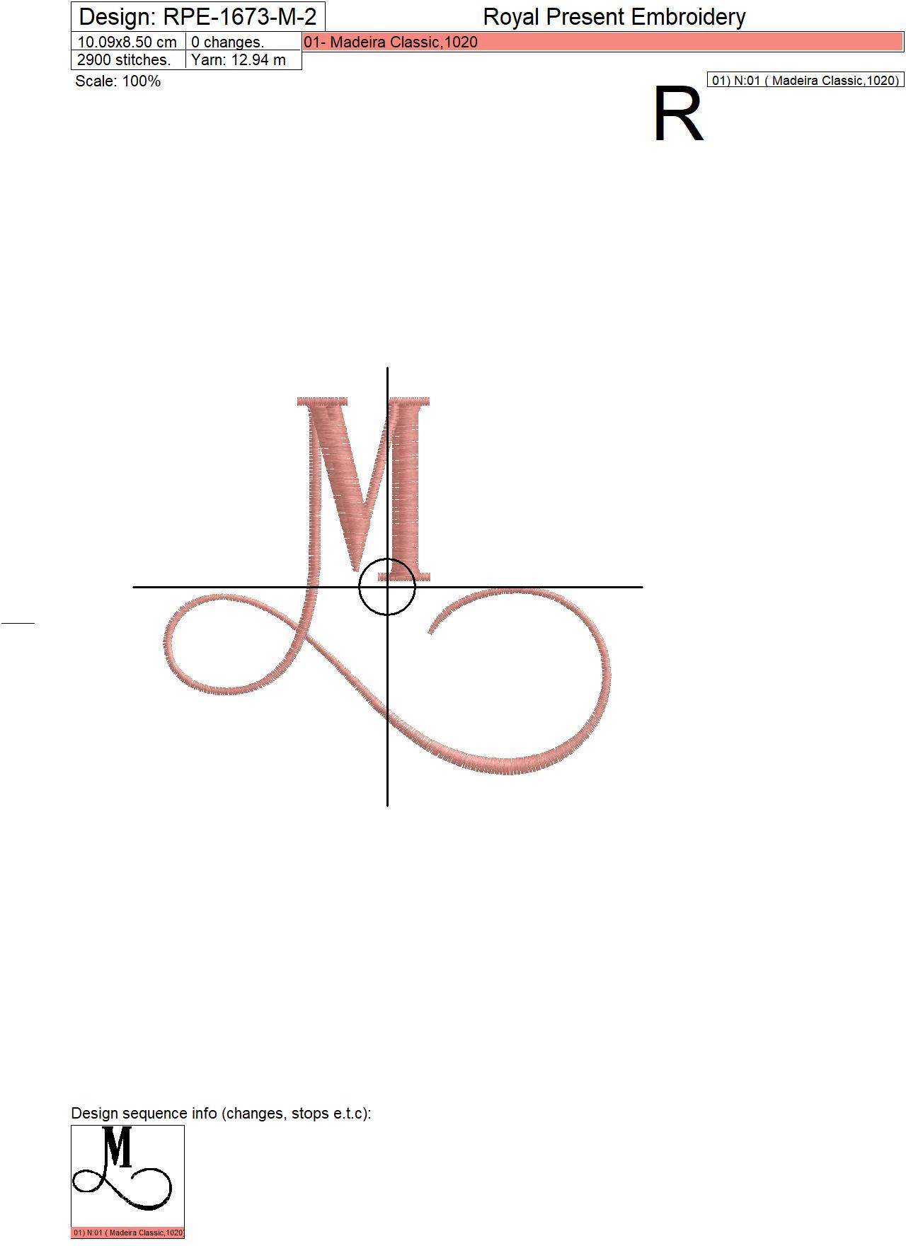 Capital Letter M Embroidery design Royal Present Embroidery