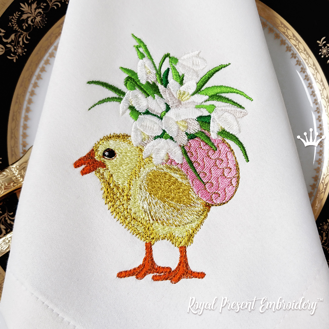 Machine Embroidery Design Easter Chicken with primrose Royal Present