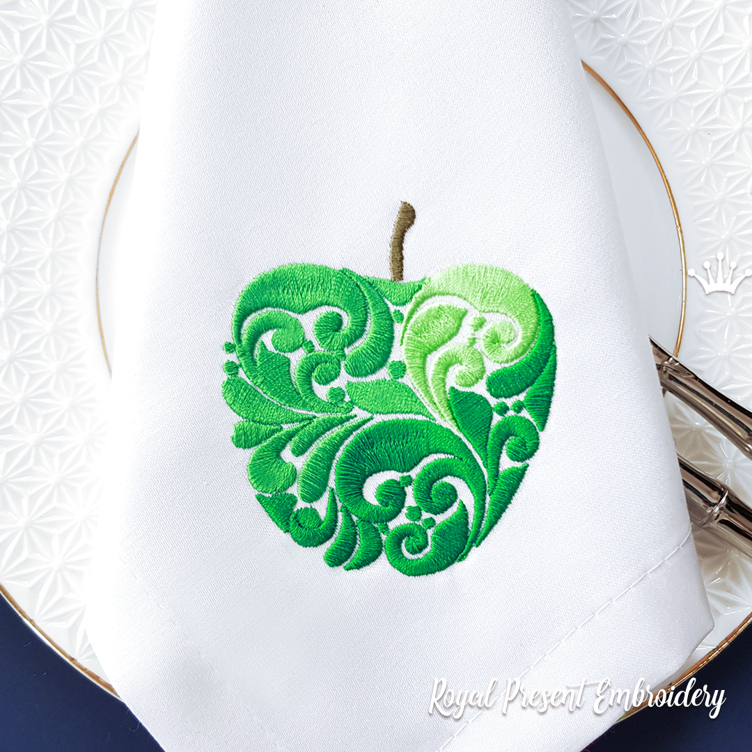 Ornate Apple machine embroidery design 2 sizes Royal Present Embroidery