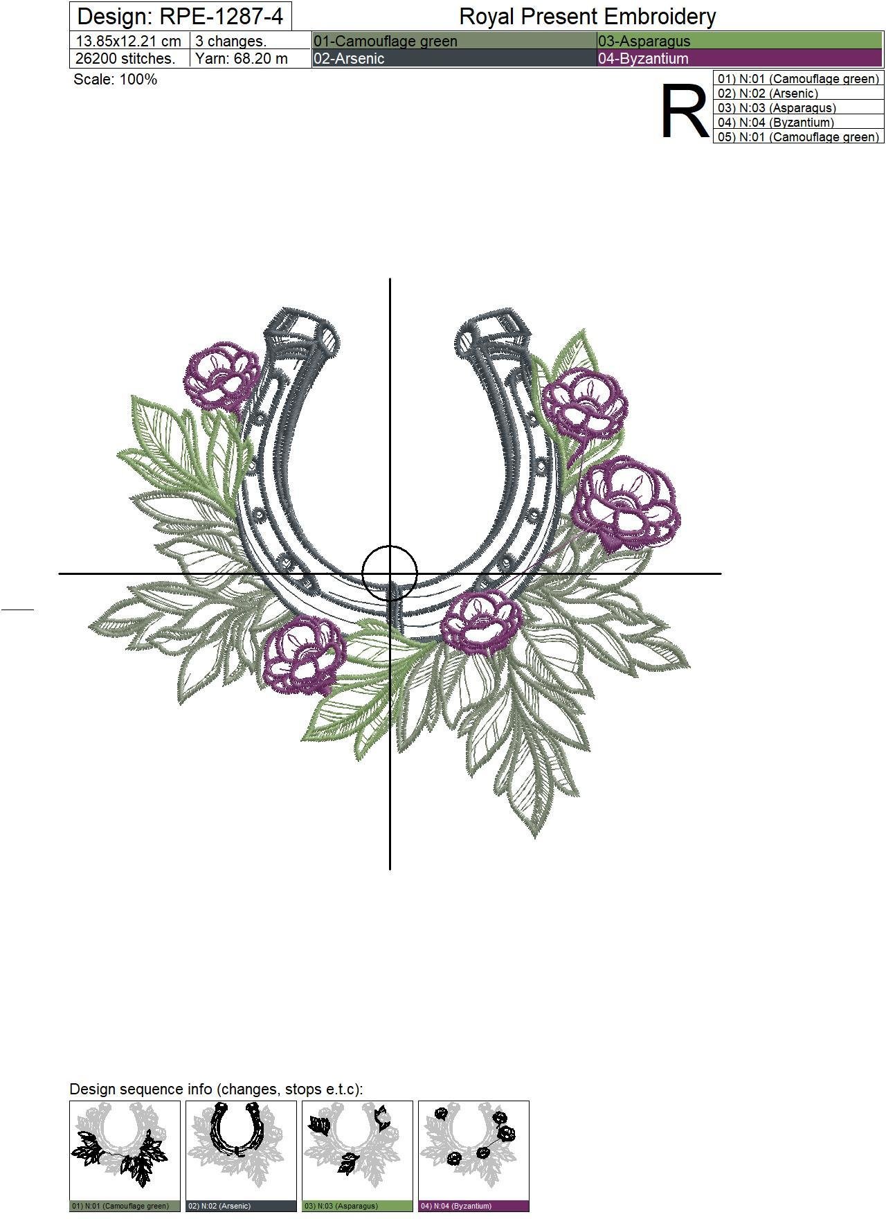 Horseshoe machine embroidery design 8 sizes Royal Present Embroidery