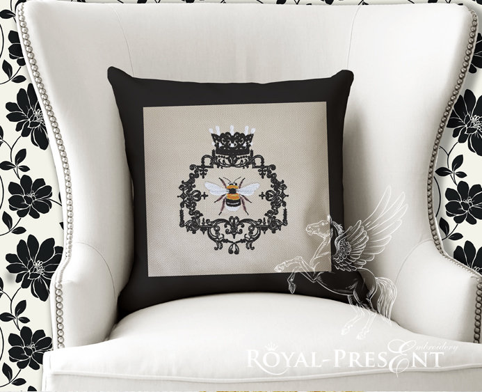 Queen Bee machine embroidery design 3 sizes Royal Present Embroidery