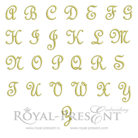 Set of Machine Embroidery Designs French script Capital letters Royal