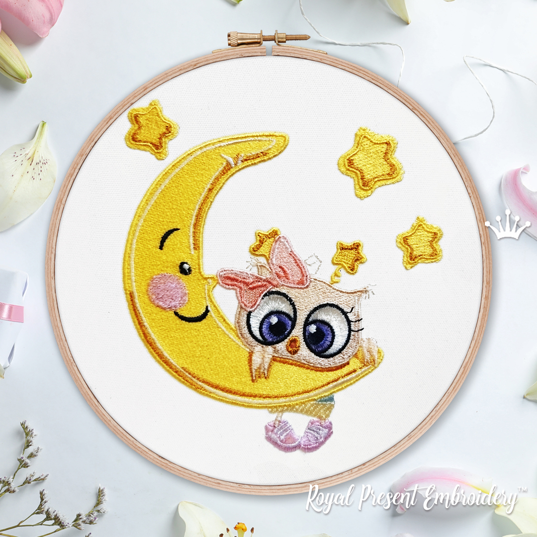 Cute Cartoon Owl Machine Embroidery Design 3 sizes Royal Present