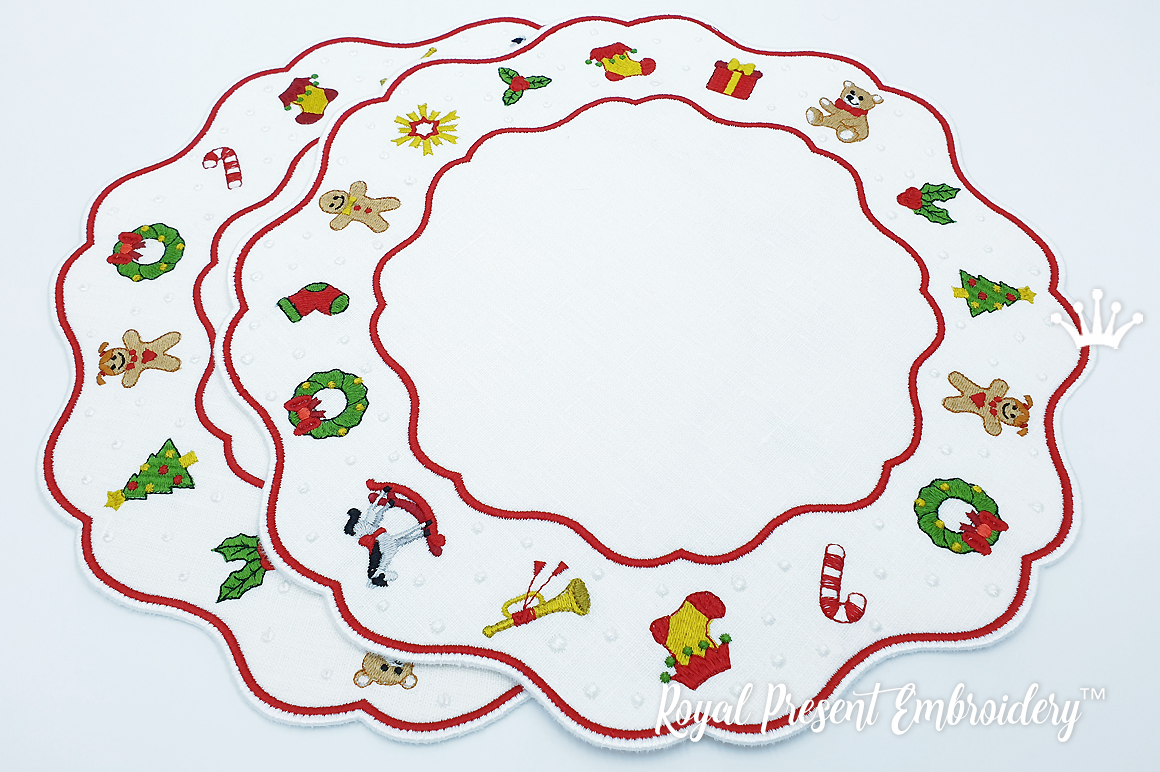 ITH Christmas toys table placemat design for industrial embroidery