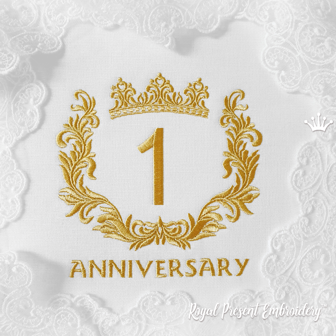 100th Anniversary Machine Embroidery Design 3 sizes Royal Present