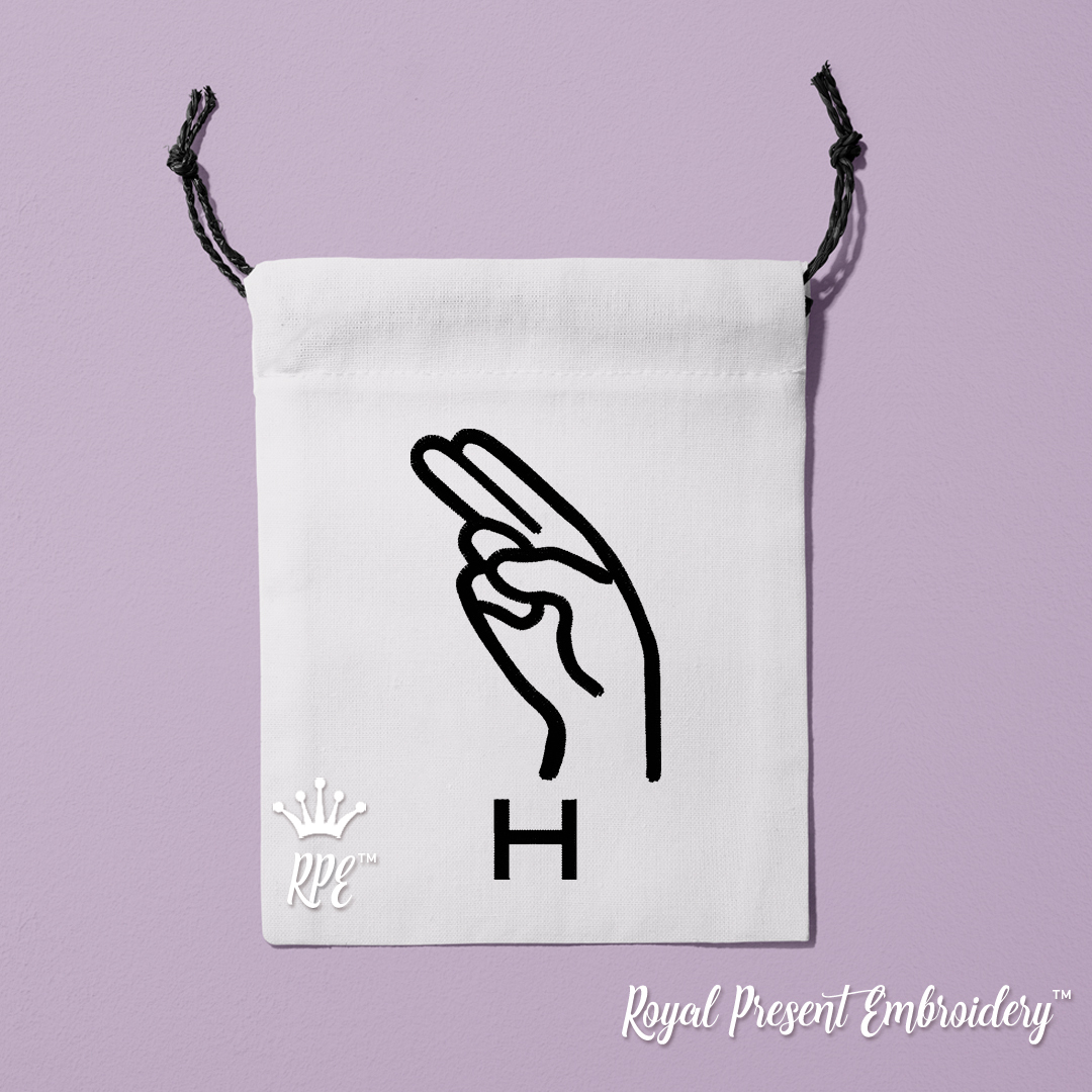 Sign Language letter H machine embroidery design 3 sizes Royal