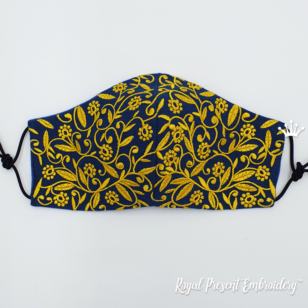 Floral Face Mask For Teens and Adults Machine Embroidery Design Royal