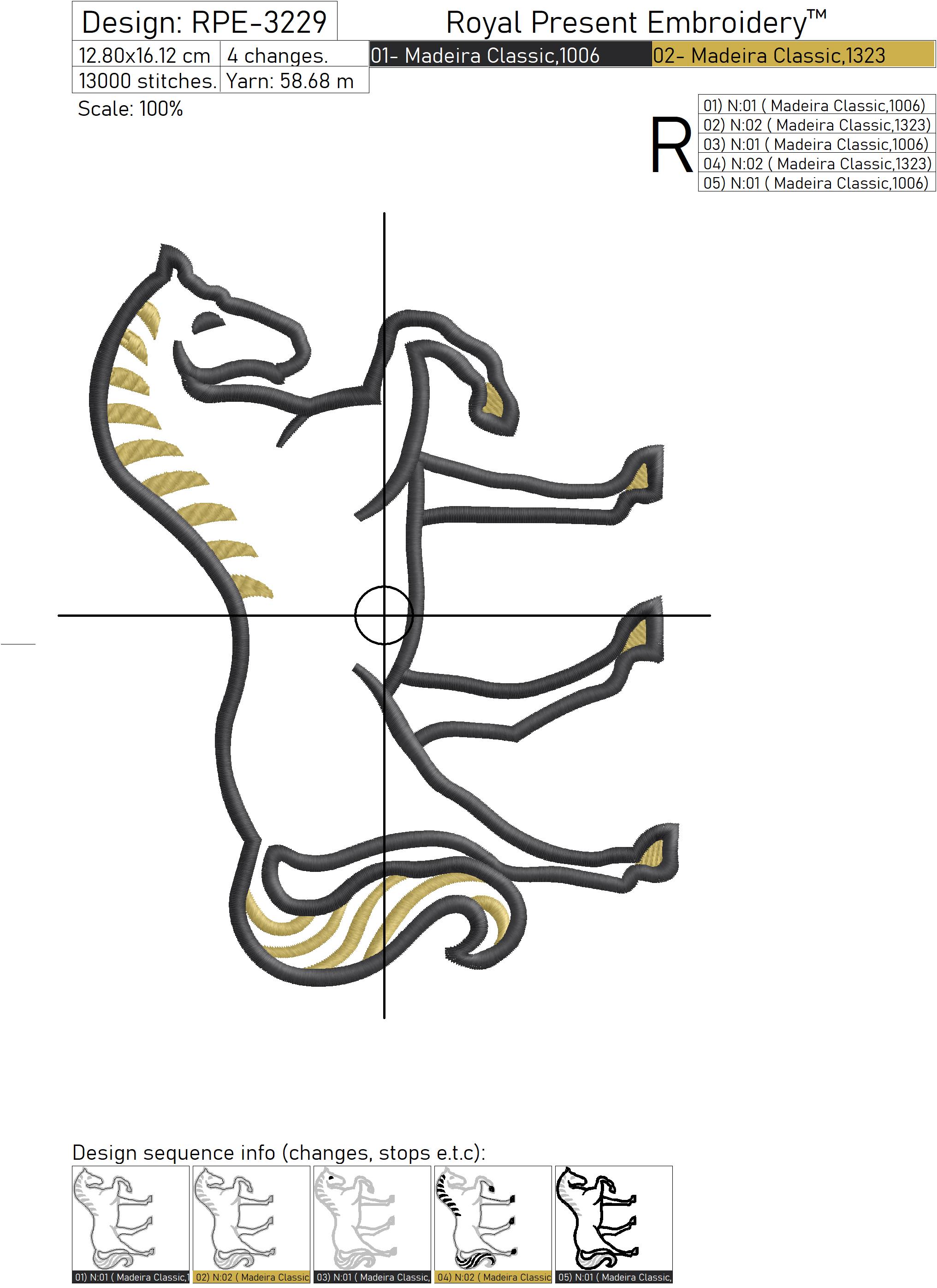 Horse Applique Machine Embroidery Design 5 sizes Royal Present