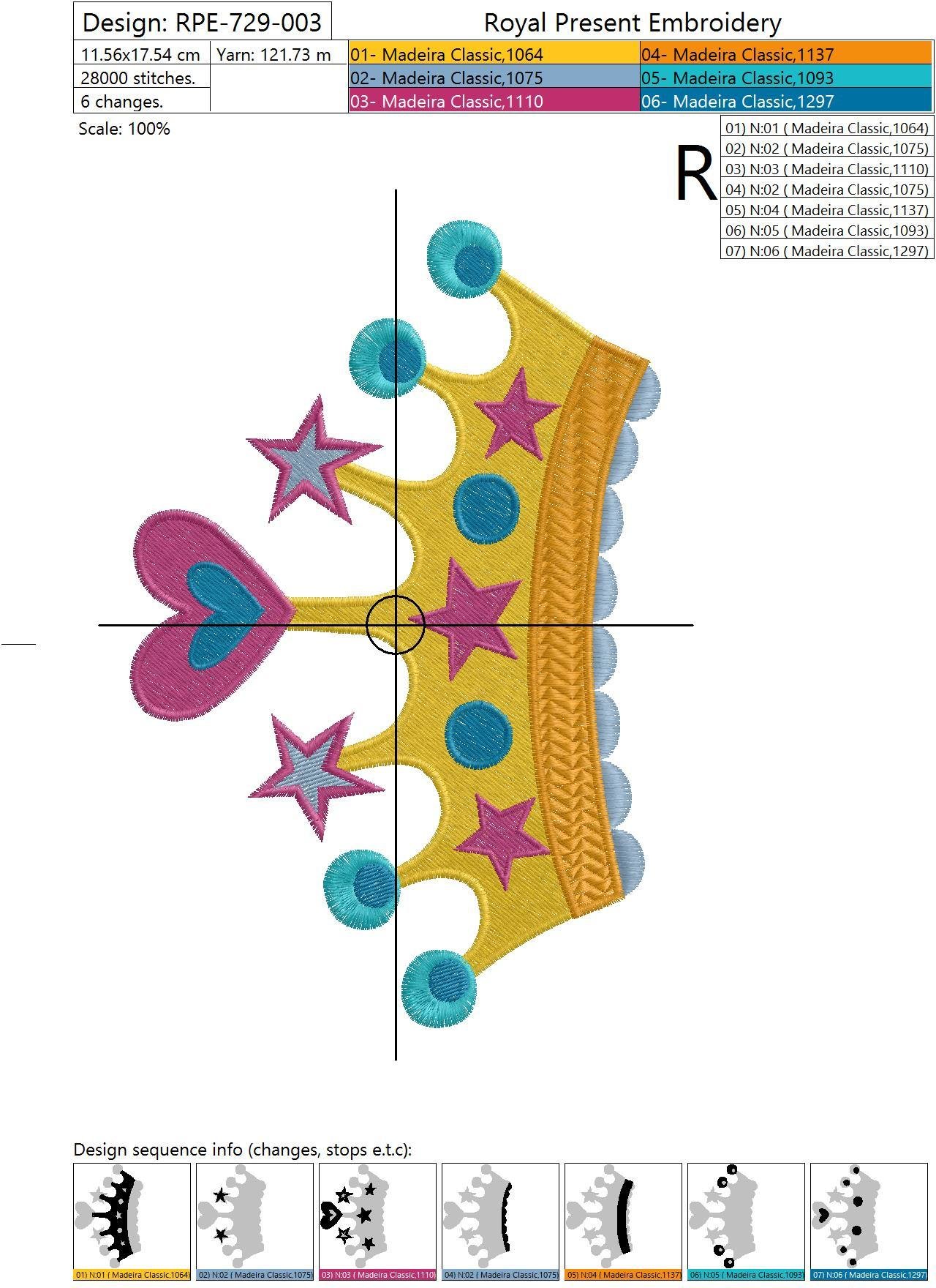 Machine Embroidery Designs PRINCESS CROWN 2 sizes Royal Present