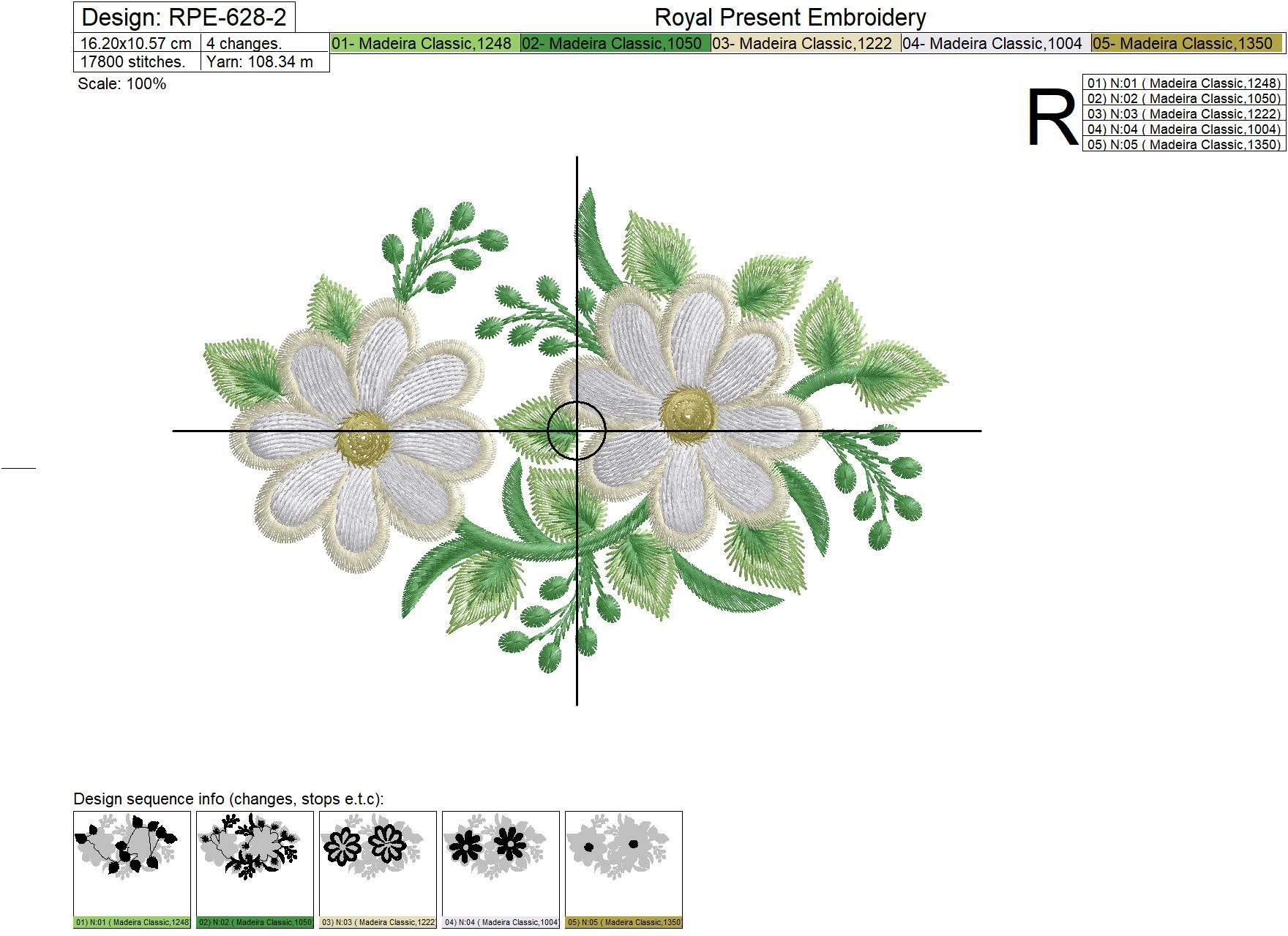 Daisies Digital Machine Embroidery design 4 sizes Royal Present