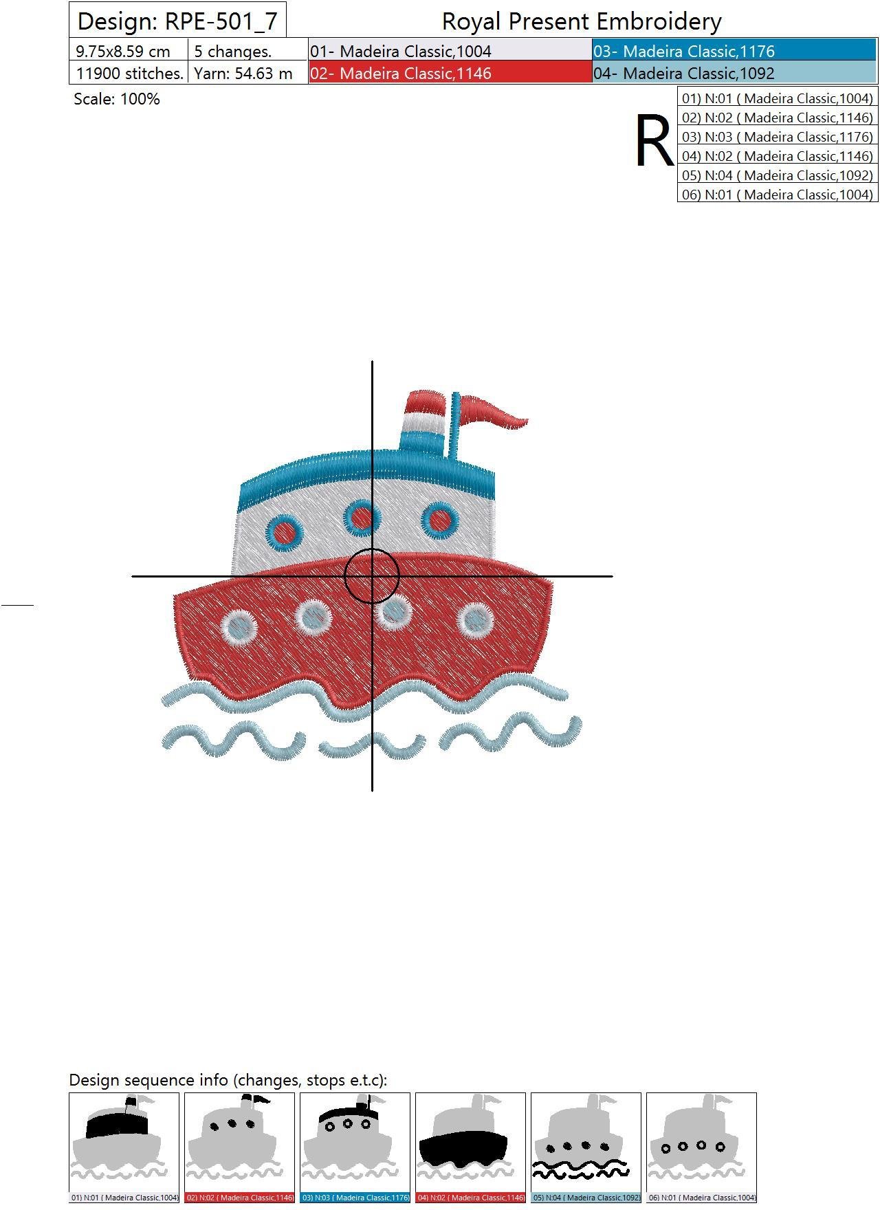Machine Embroidery Design Motor ship Royal Present Embroidery