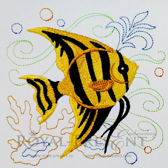 Free Machine Embroidery Design Marine Fish Royal Present Embroidery