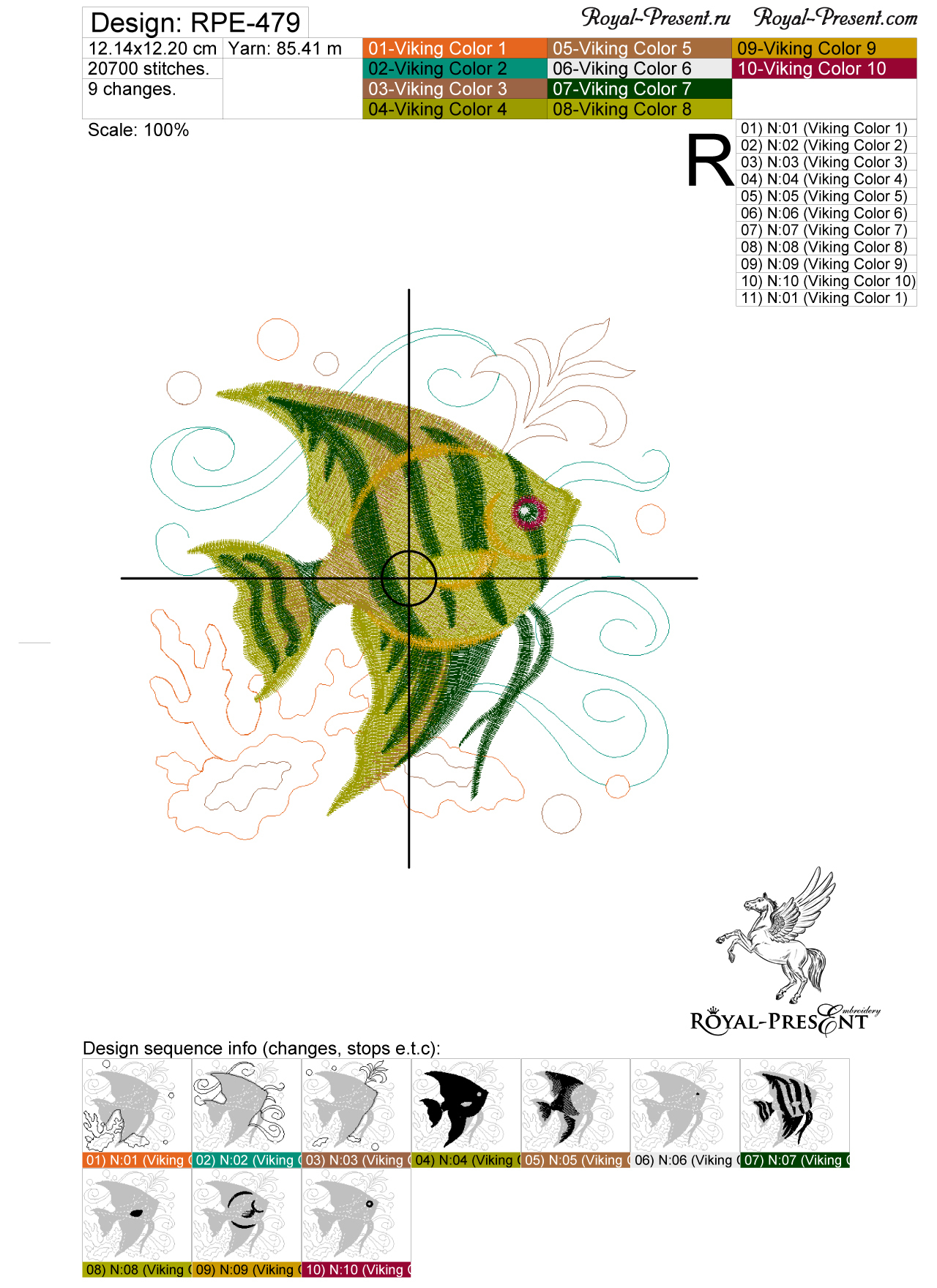Free Machine Embroidery Design Marine Fish Royal Present Embroidery