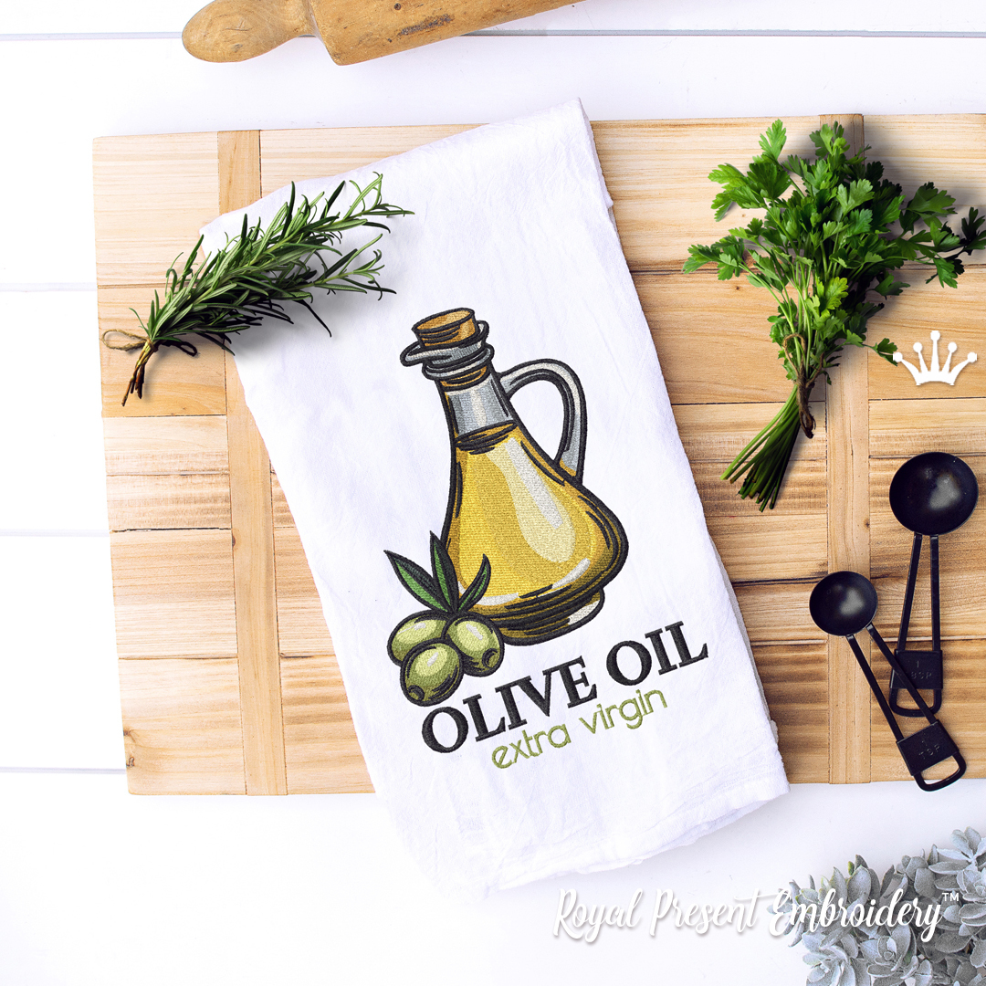 Olive Oil Bottle Machine Embroidery Design 3 sizes Royal Present