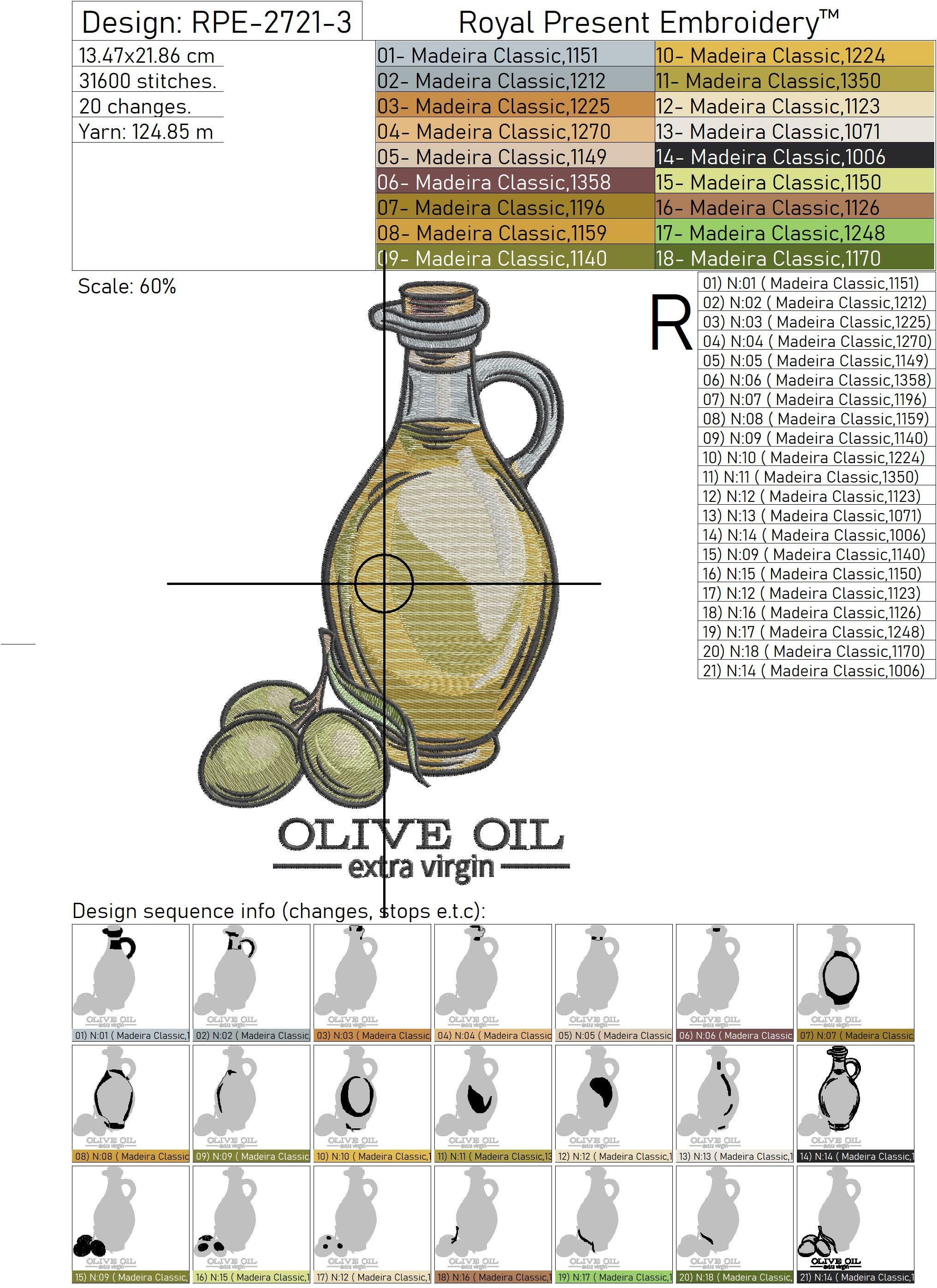 Olive oil Machine Embroidery Design 3 sizes Royal Present Embroidery
