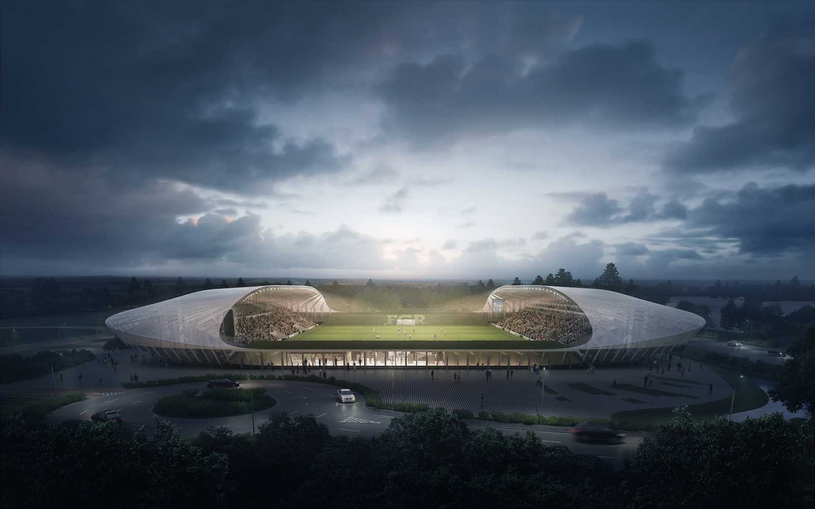 ZHA unveils tech hub and footbridge for Forest Green stadium eco park