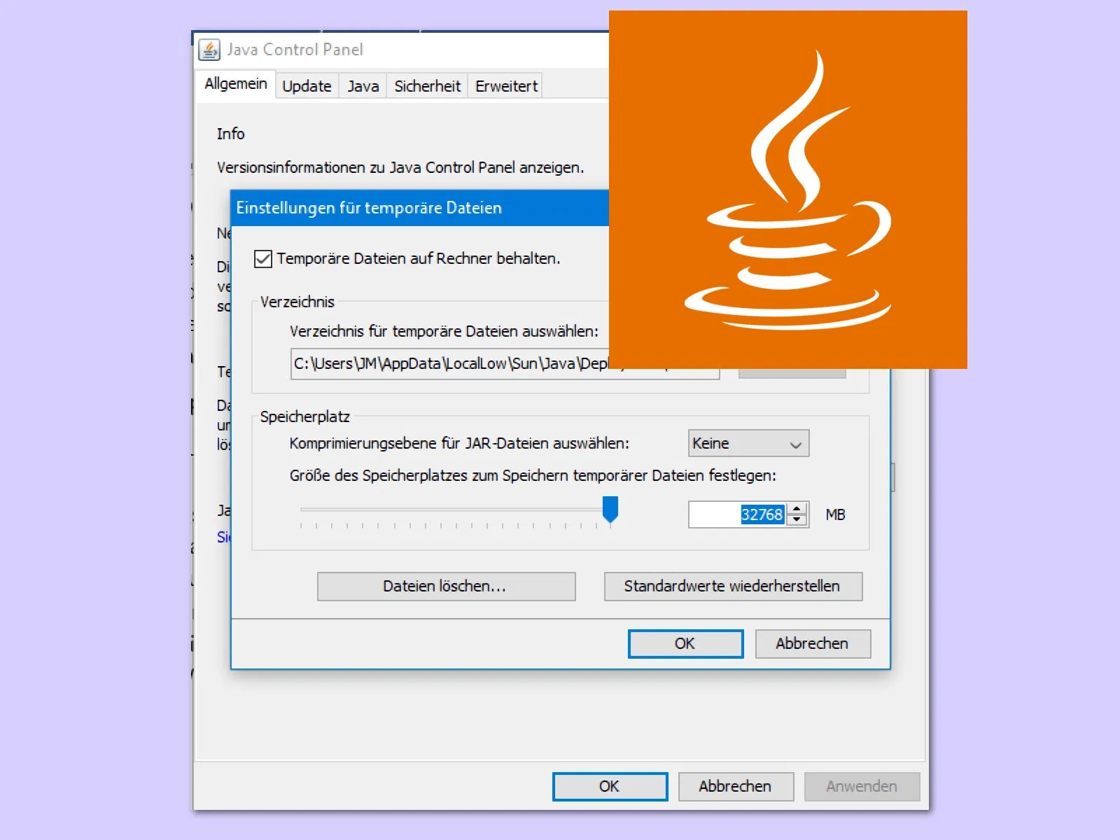 Platz sparen beim JavaCache schieb.de
