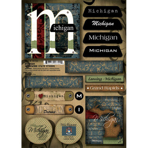 Scrapbook Customs United States Collection Michigan Cardstock Stickers Patchwork