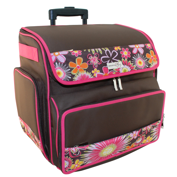 Everything Mary Brown and Pink Floral Rolling Scrapbook Tote