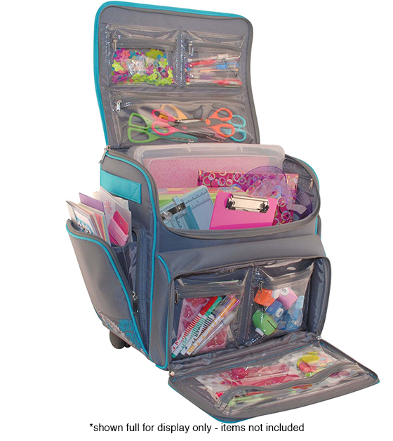 Everything Mary Scrapbook Rolling Tote Blue and Grey Floral