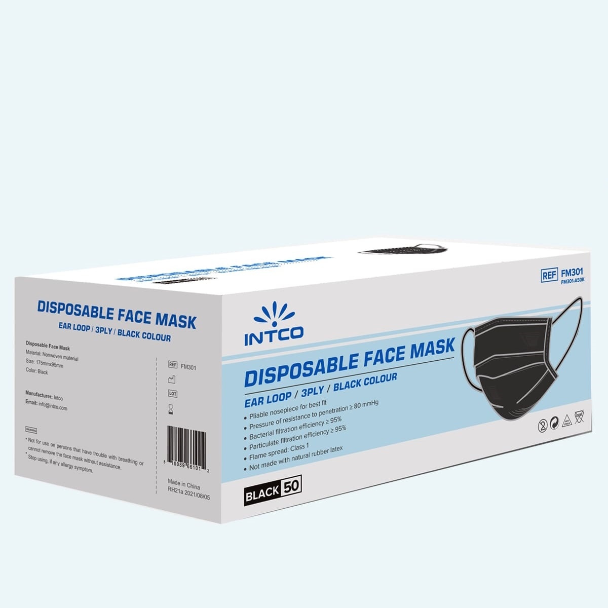 Intco Disposable Black/Blue Face Mask In Stock First
