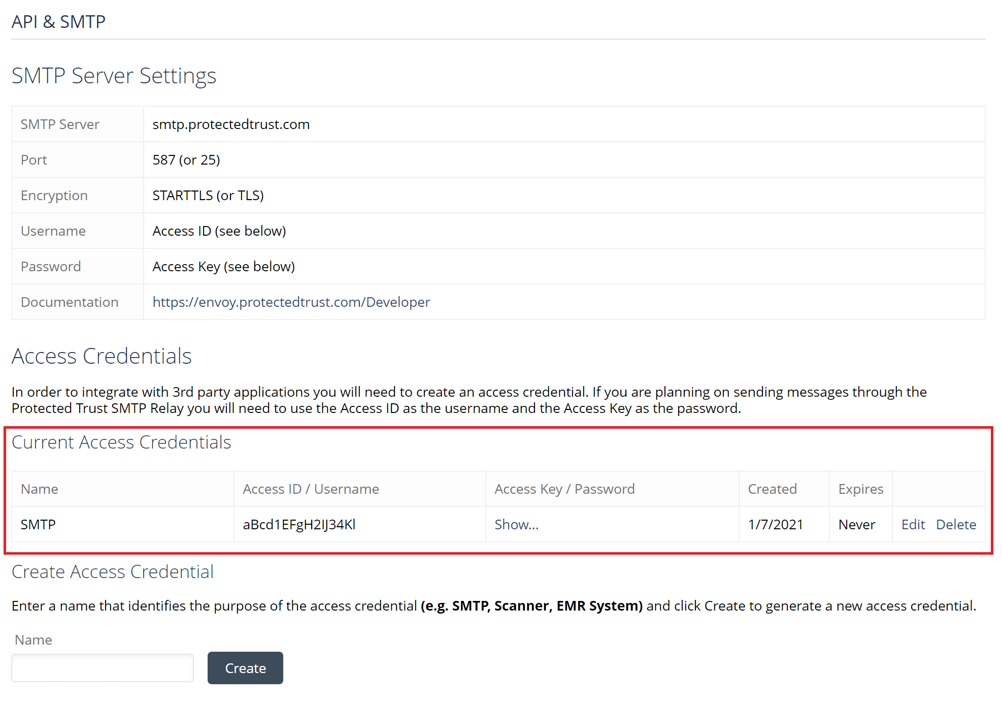 Create an access credential Send It Secure Help Center