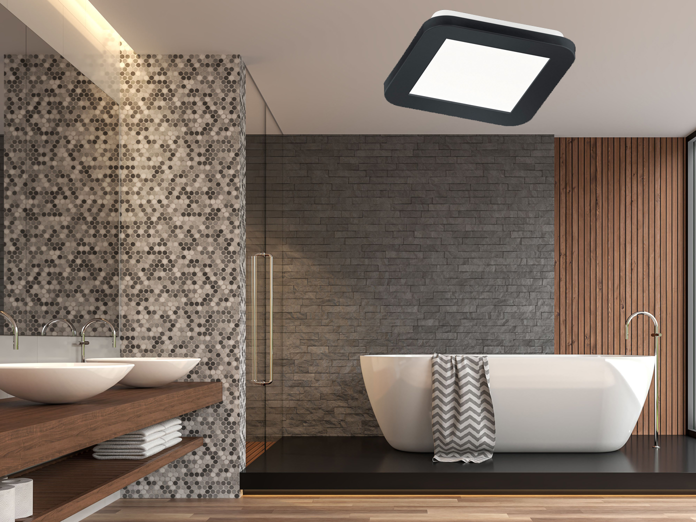 Schwarze LED Deckenlampen mit Dimmer für Bad & Ankleidezimmer eckige