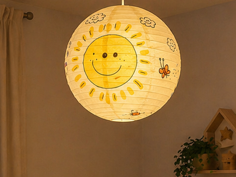 Papier Lampenschirm Gelb für Kinderzimmer mit SONNE Lampion Kugel
